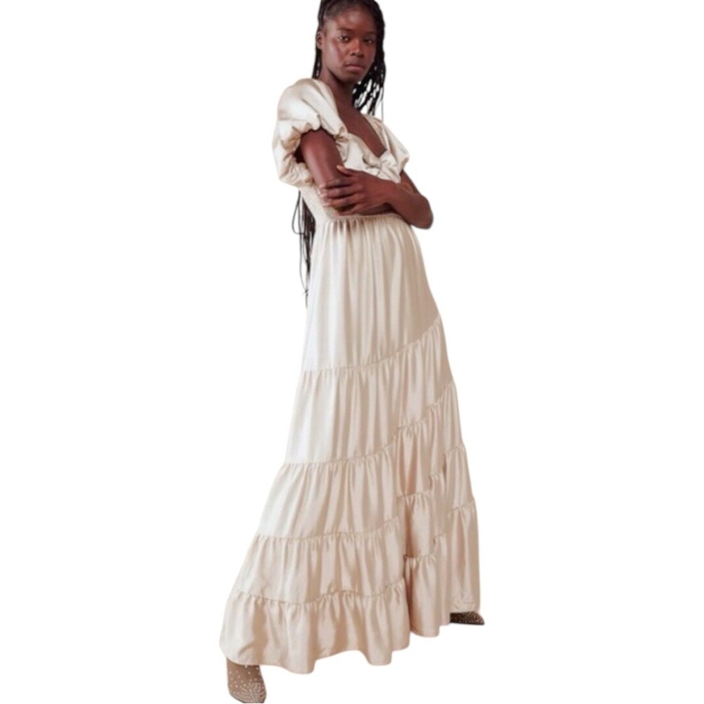 Free People Cream Maxi Dress with Puff Sleeves